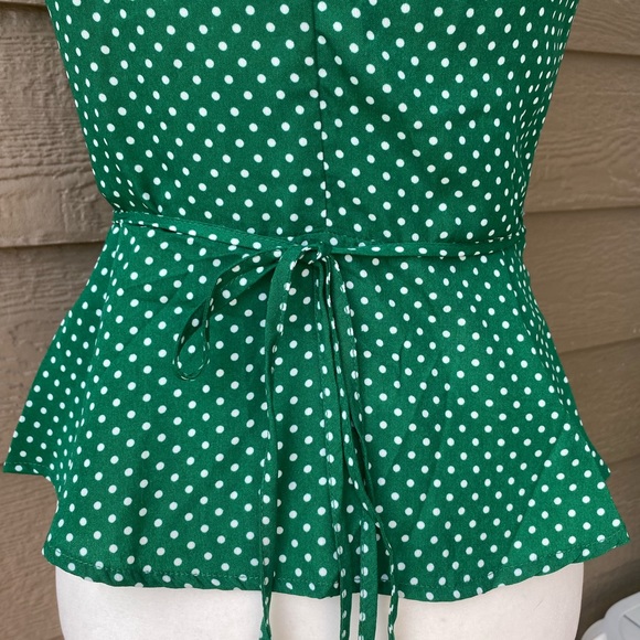 NWOT! Love Stitch Green Polka Dot Wrap Tank, S - Picture 5 of 11